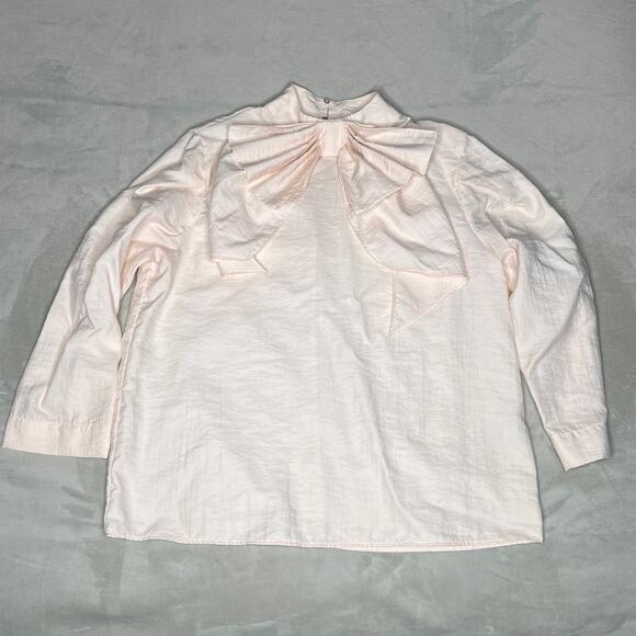 ZARA Cream High-Neck Bow Detail Blouse Long Sleeve Women’s Size M - Picture 2 of 6